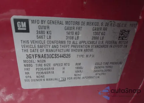 2012 Cadillac Srx Luxury Collection from USA, damaged, VIN 3GYFNAE30CS544526